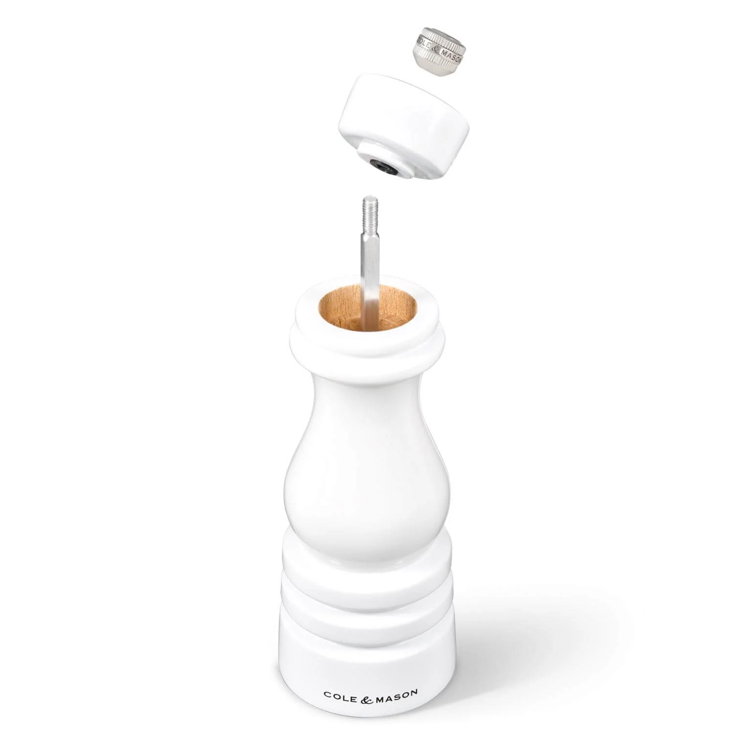 Cole & Mason London 18cm Beech Wood Pepper Mill - Gloss White - Image 3
