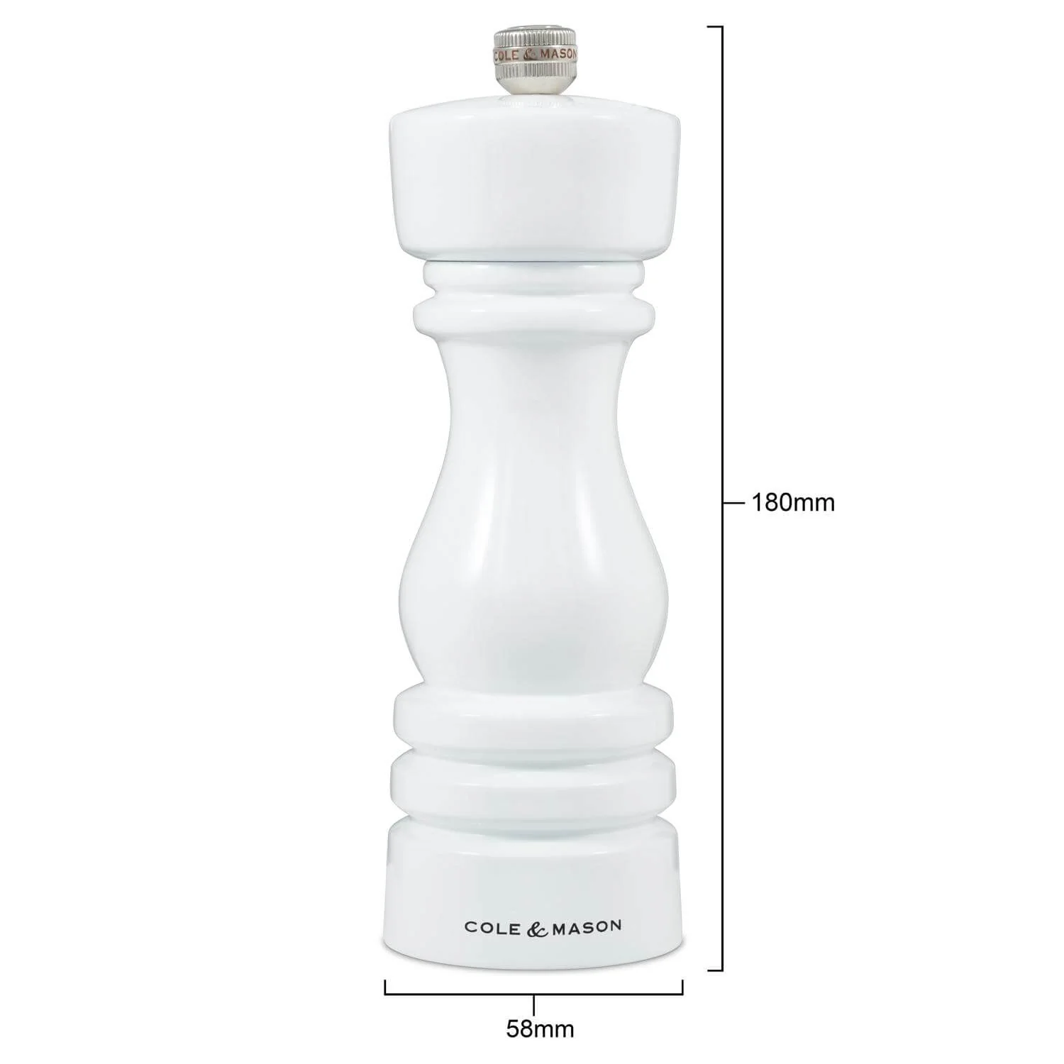 Cole & Mason London 18cm Beech Wood Pepper Mill - Gloss White - Image 6
