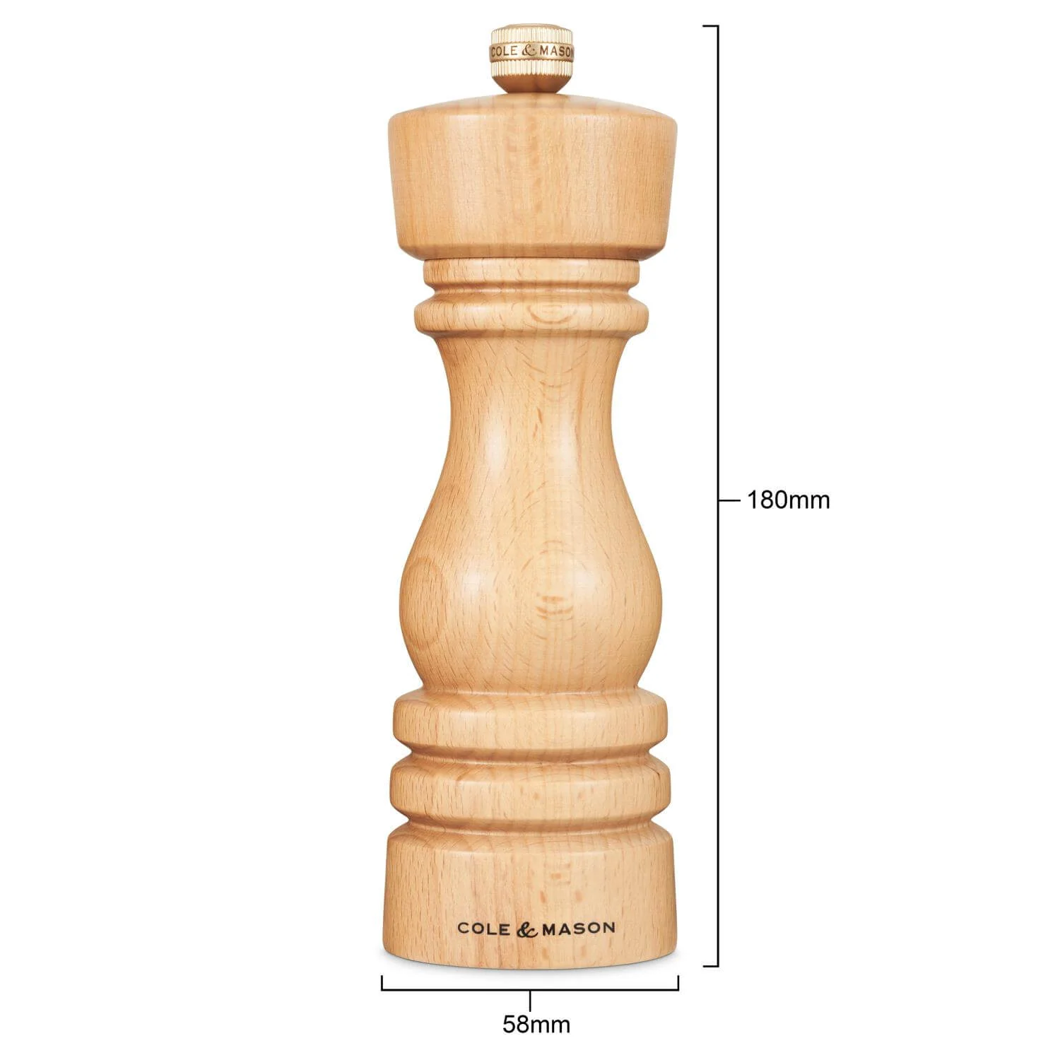Cole & Mason London 18cm Beech Wood Pepper Mill - Natural Beech - Image 5