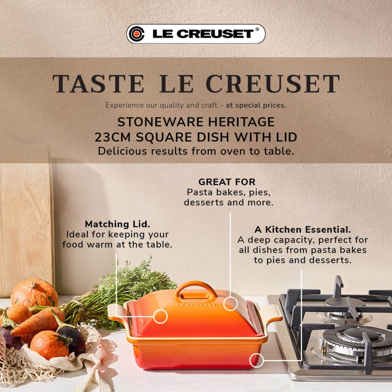 Le Creuset Heritage Stoneware 23cm Square Dish with Lid - Cerise - Image 8